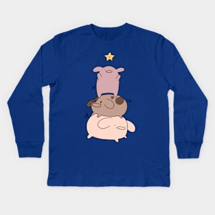 Star and Piggy Pile Kids Long Sleeve T-Shirt